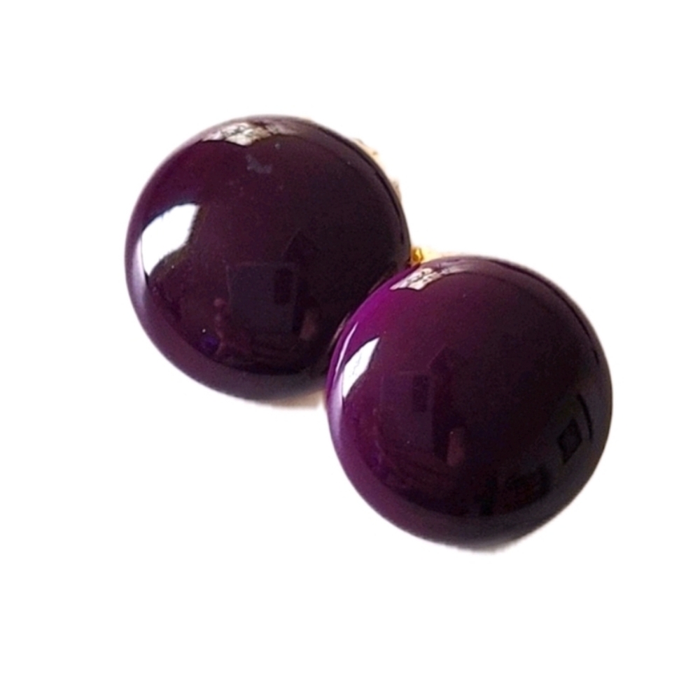 Vintage Purple Circle Retro Clip On Statement Earrings Costume Jewelry